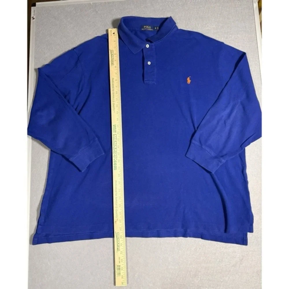 Polo Ralph Lauren Men's 2XB Blue Long Sleeve Cotton Polo Shirt Collared 2 Button